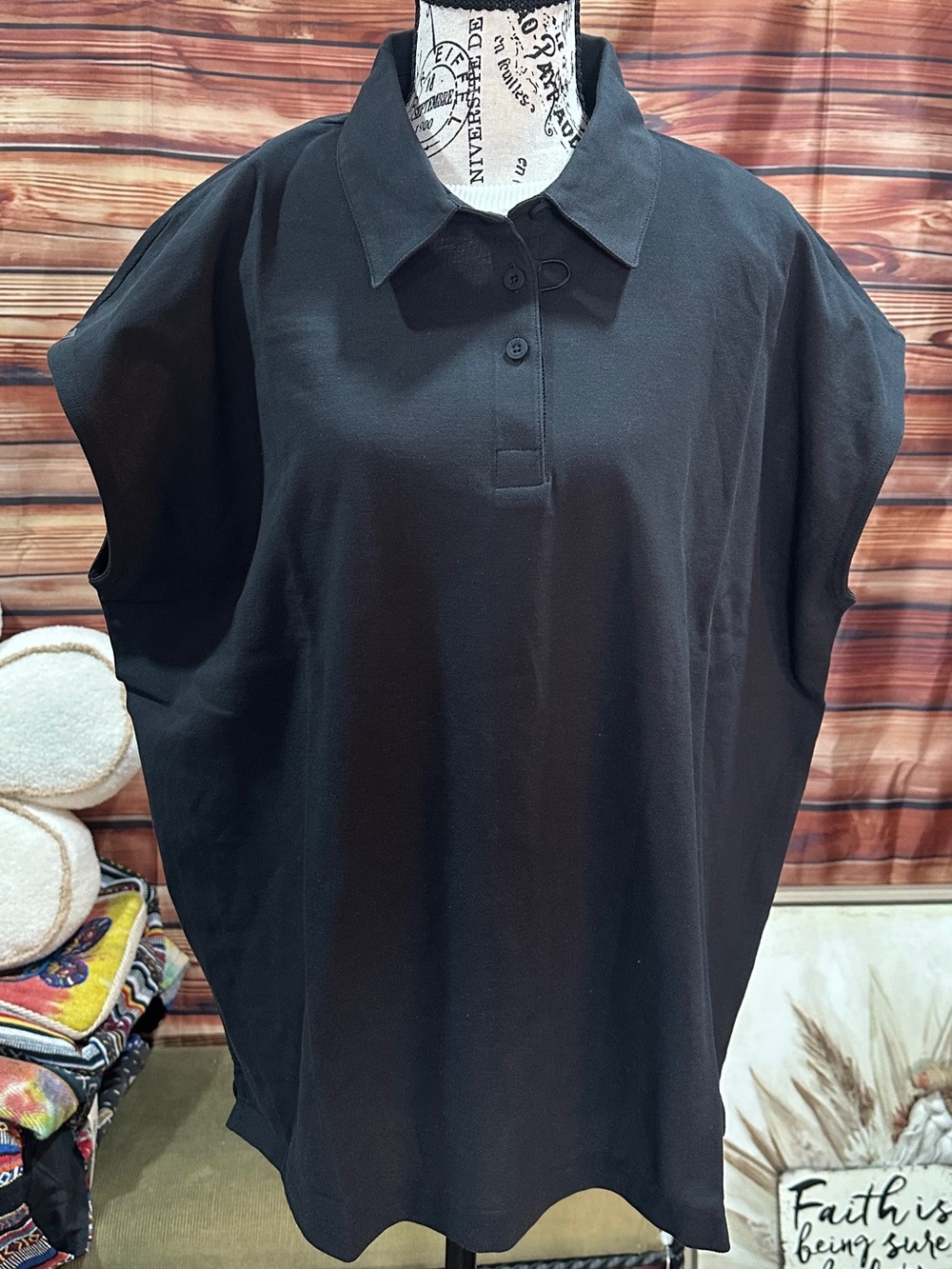 Figs‎ Black Ella Short-Sleeve Polo Scrub Top- Women sz XL